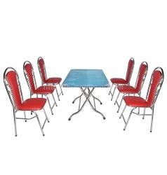 Bộ bàn ăn gấp chữ nhật ghế inox 4 bi