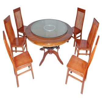 Bộ bàn ăn tròn 1.4m 6 ghế 7 nan thường 