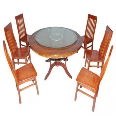 Bộ bàn ăn tròn 1.4m 6 ghế 7 nan thường