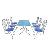 Bộ bàn ăn gấp chữ nhật ghế inox 3 lá